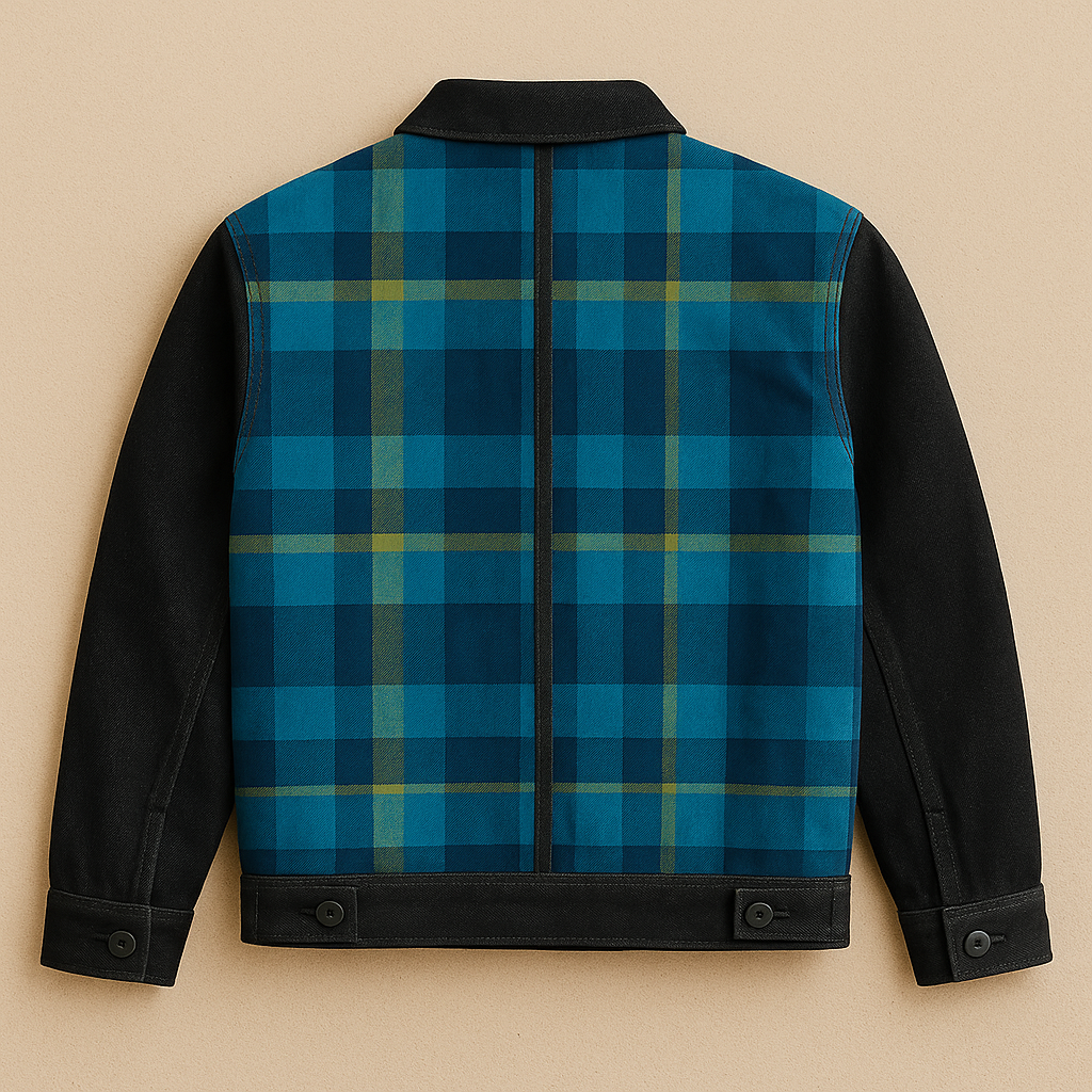 Veste en jean Noire/ madras bleu