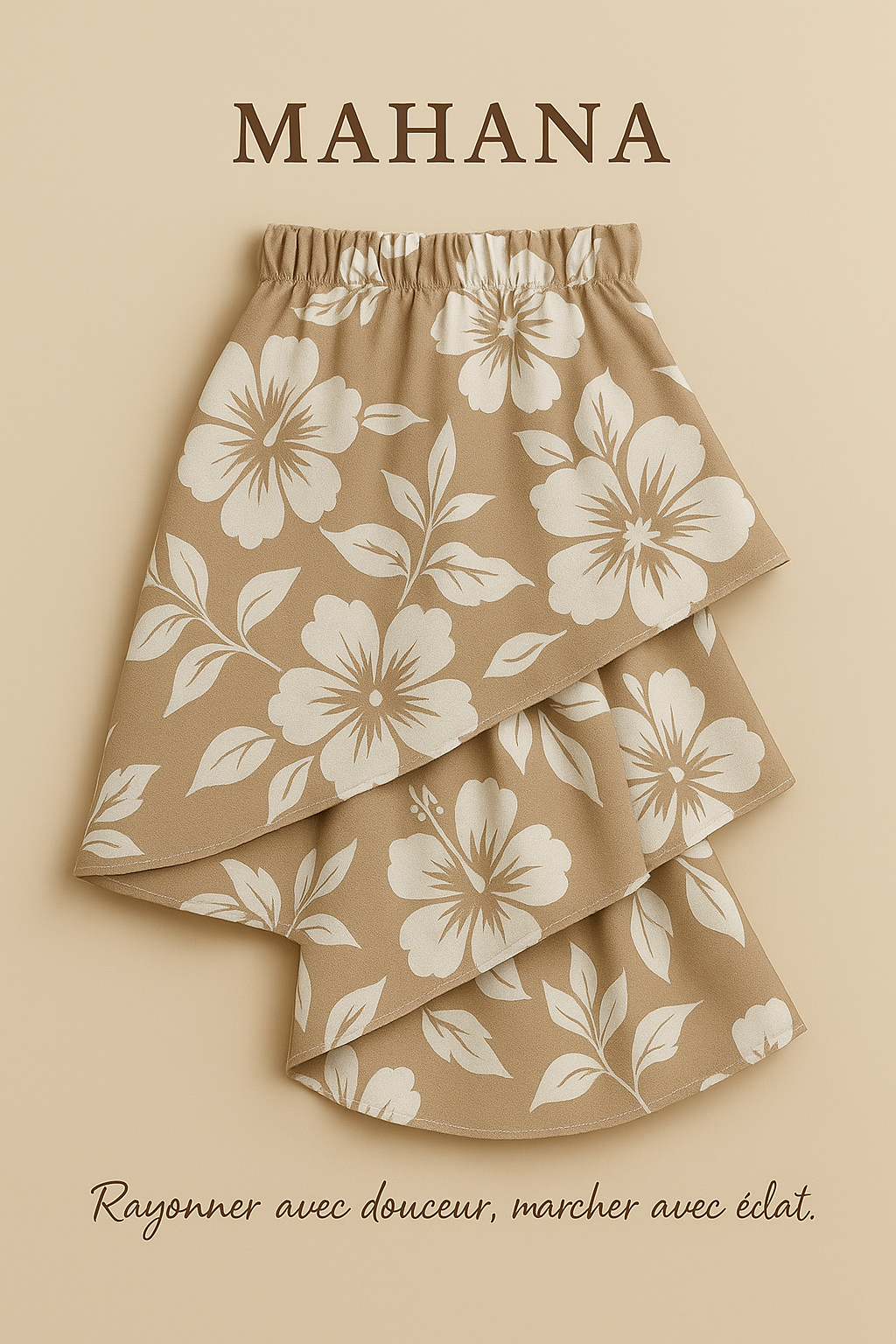 Jupe asymĂ©trique en tissu wax fleuri et coton blanc, volantĂ©e, collection Tombé JusteâŻ