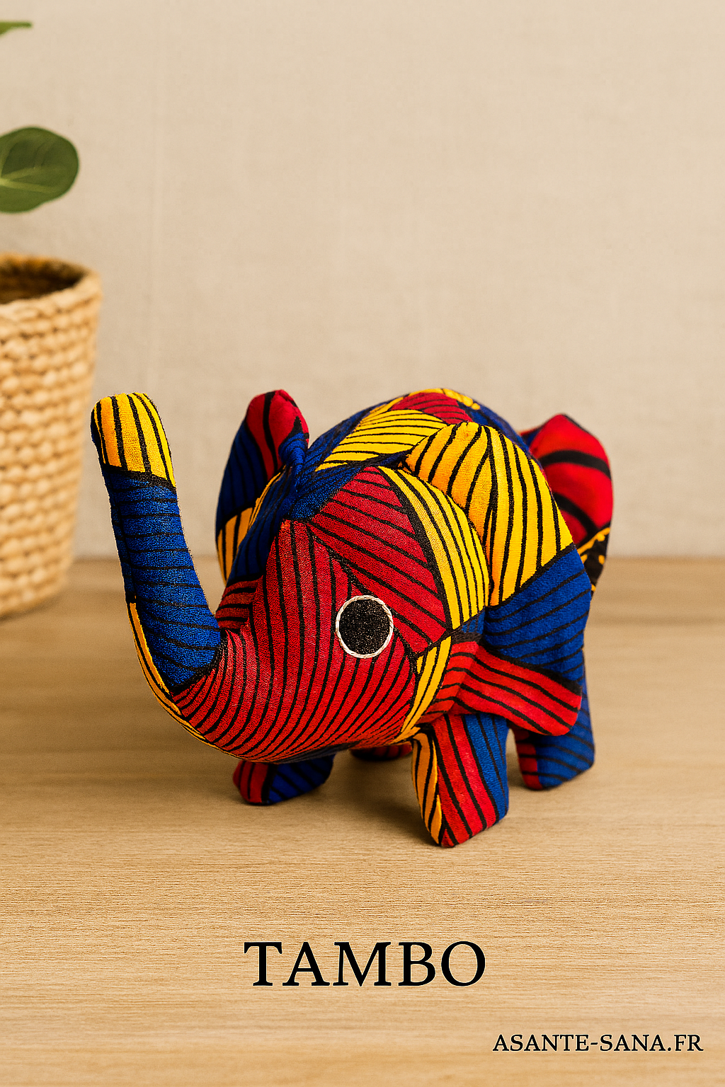 Peluche éléphant en tissu multicolore, cousue main pour bébés