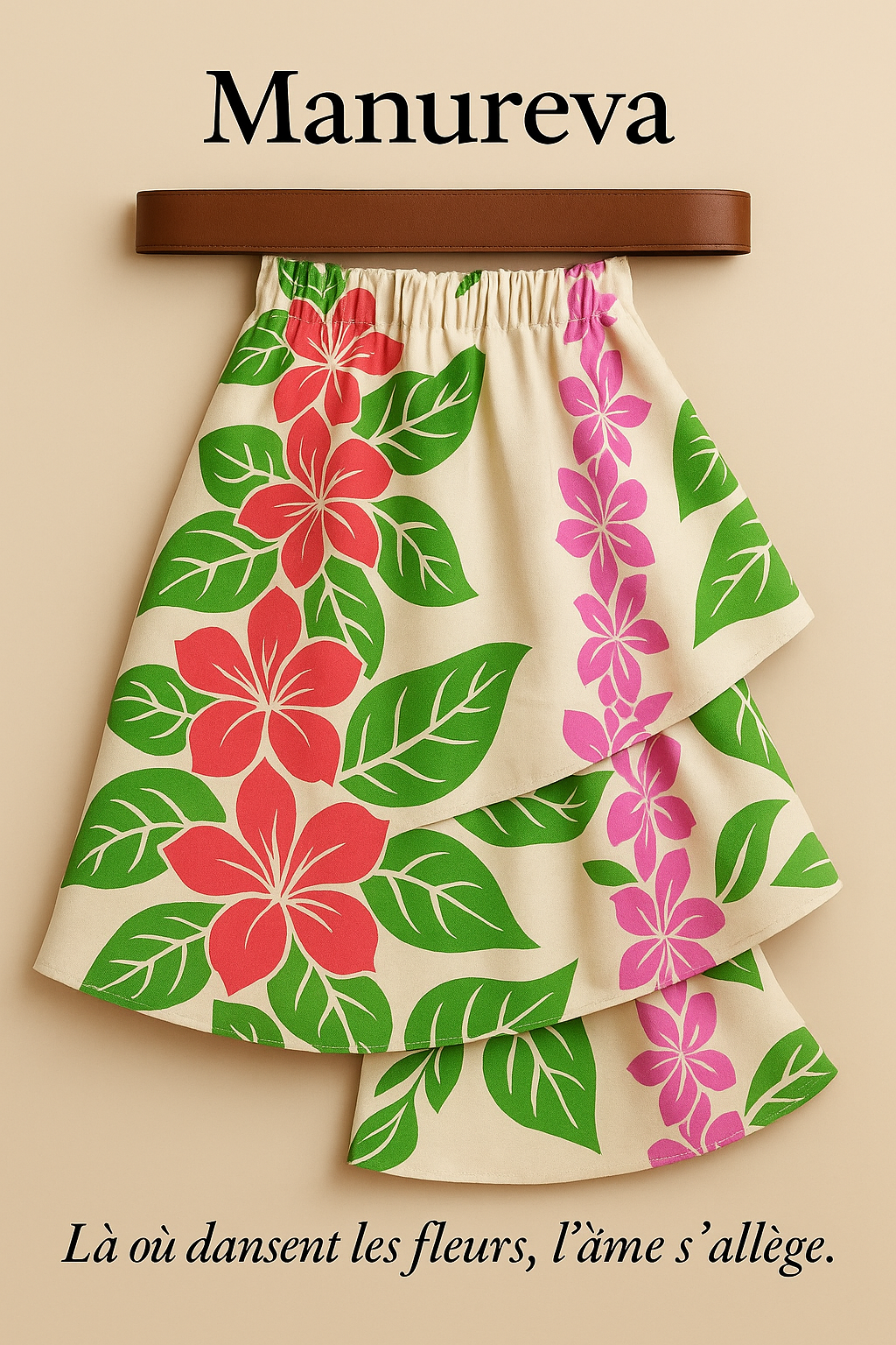 âŻJupe asymĂ©trique en tissu wax fleuri et coton blanc, volantĂ©e, collection Tombé JusteâŻ