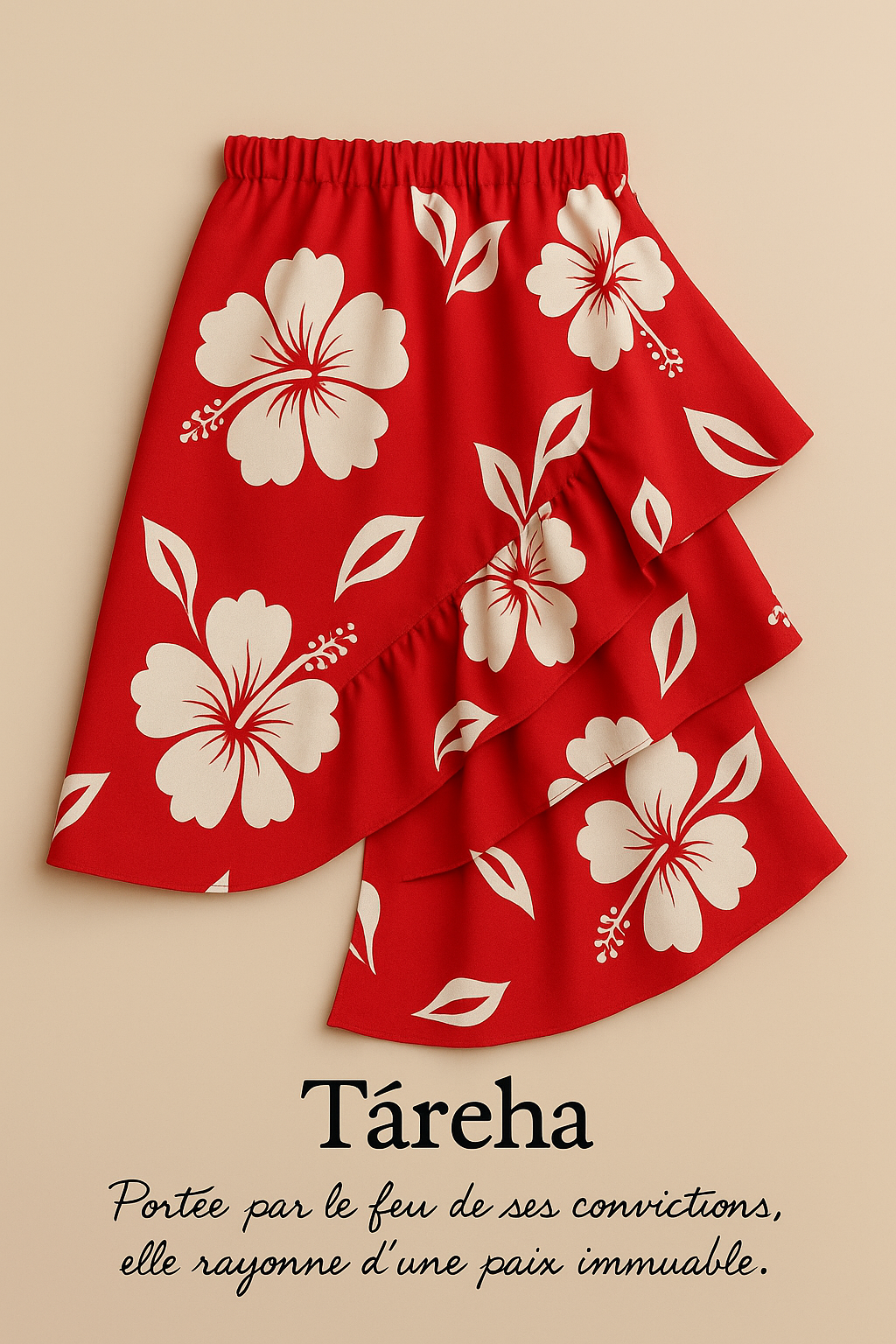 Jupe asymĂ©trique en tissu wax fleuri et coton blanc, volantĂ©e, collection Tombé JusteâŻ