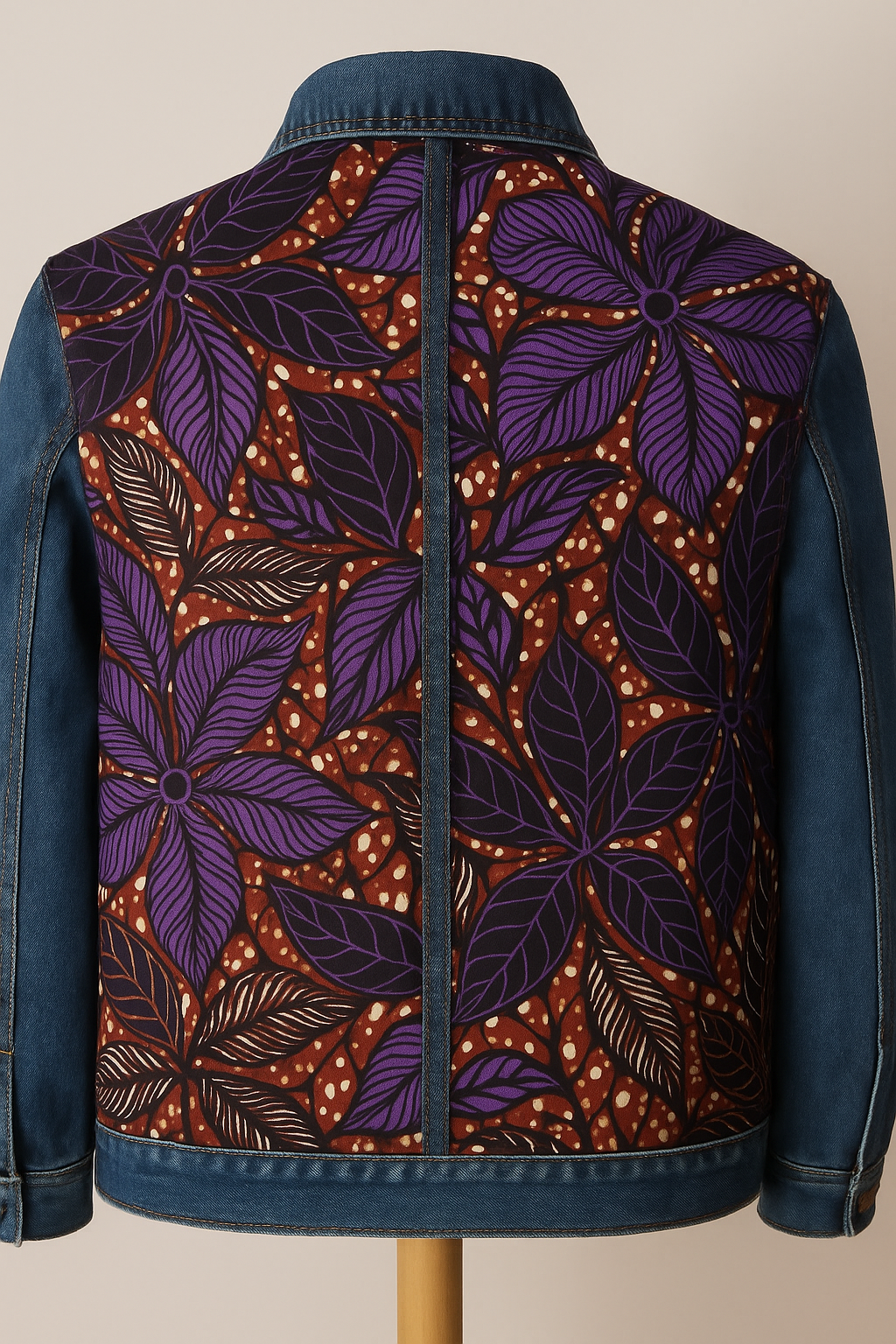 Veste en jean bleue/ wax