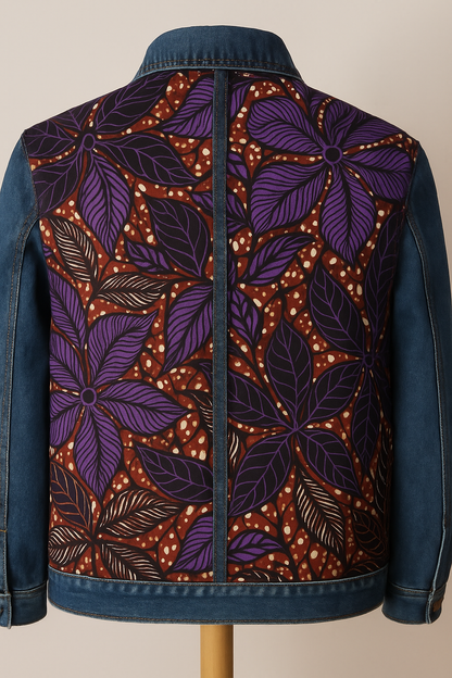 Veste en jean bleue/ wax