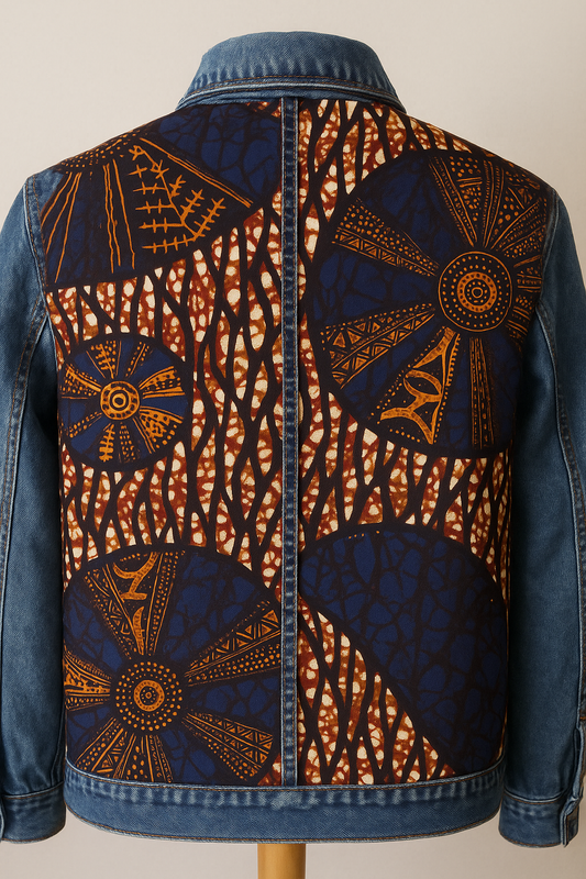 Veste en jean bleue / Wax 