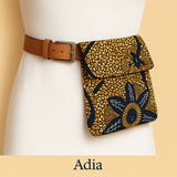  Pochette ceinture en wax et madras, motif floral , ceinture amovible