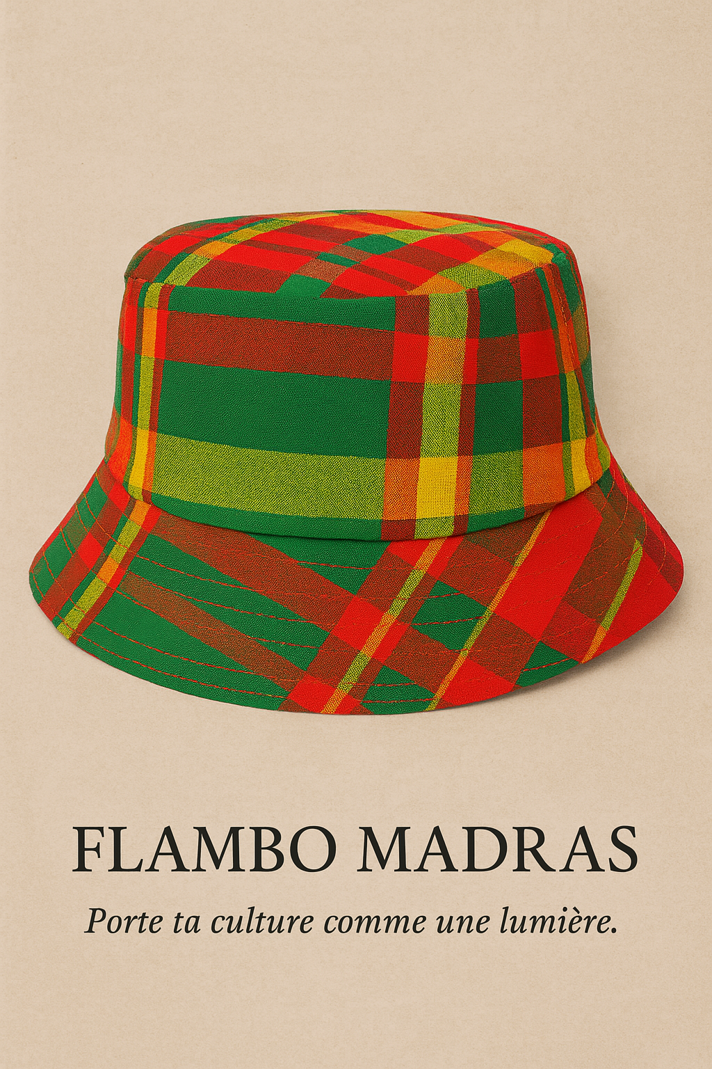 Le bob Créole d’Horizon est une pièce artisanale cousue main dans du véritable madras, tissu emblématique des Antilles