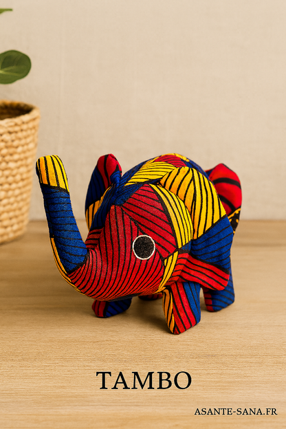Peluche éléphant en tissu  multicolore, cousue main pour bébés 