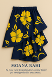 Jupe asymétrique en tissu wax fleuri et coton blanc, volantée, collection Tombé Juste 