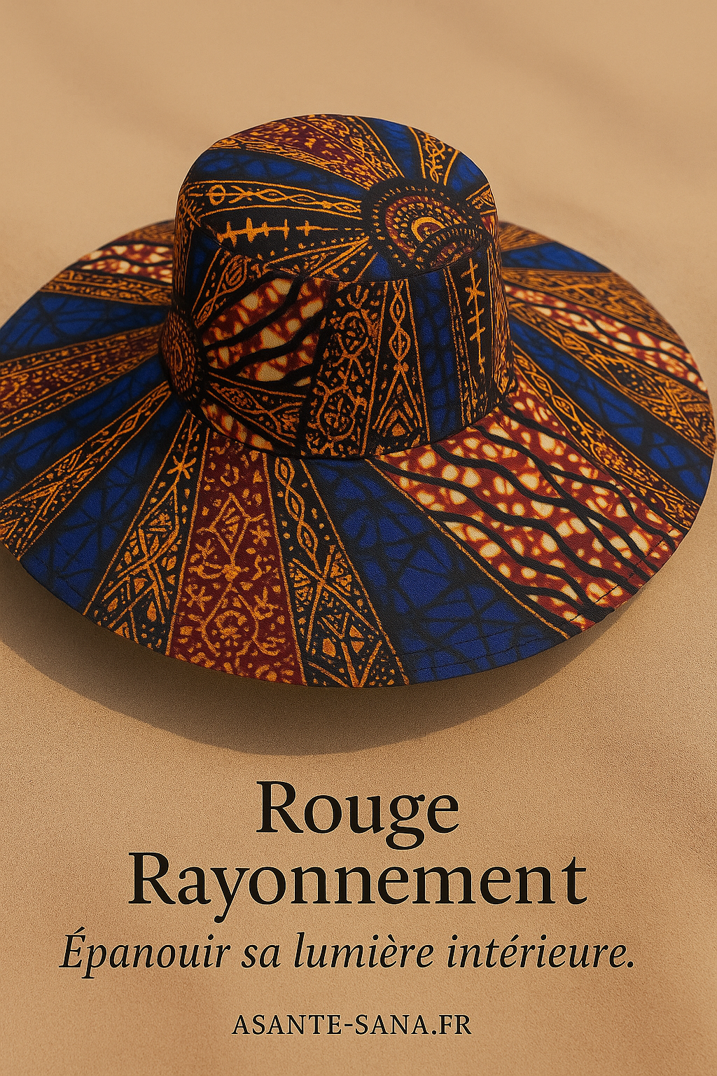 (Évoque à la fois l’ombre protectrice du chapeau et l’intensité des couleurs et des cultures qu’il incarne. Élégant, évocateur, et fort visuellement.)
