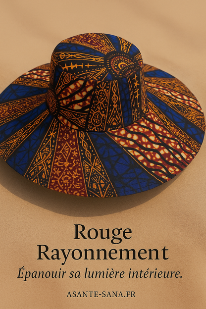 (Évoque à la fois l’ombre protectrice du chapeau et l’intensité des couleurs et des cultures qu’il incarne. Élégant, évocateur, et fort visuellement.)