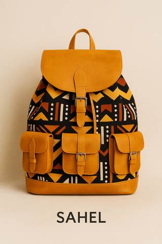 Explorez l’âme du voyage avec la collection Terres d’Ancrage, des sacs à dos en cuir véritable sublimés par des tissus traditionnels venus d’Afrique.