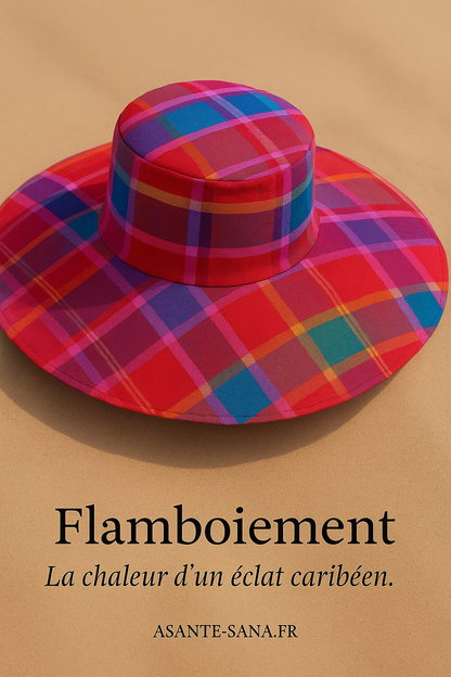 (Évoque à la fois l’ombre protectrice du chapeau et l’intensité des couleurs et des cultures qu’il incarne. Élégant, évocateur, et fort visuellement.)